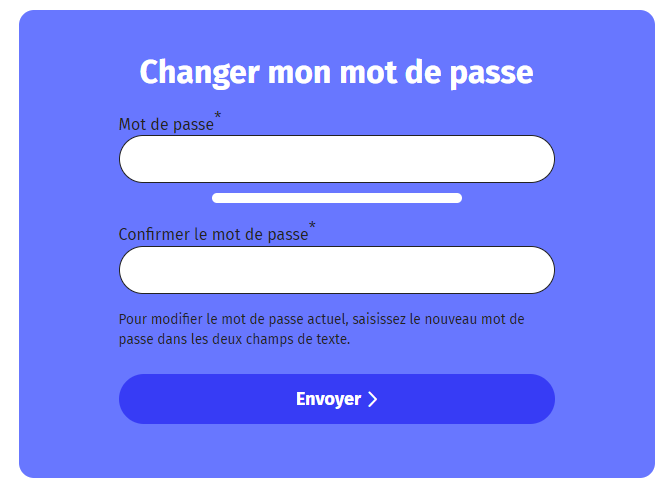 écran de changement de mot de passse