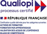 Qualiopi processus certifié – République Française – Certification qualité délivrée pour les catégories suivantes  ‘Actions de formation’, 'Formations par apprentissages', 'validation des acquis de l'expérience' et 'bilans de compétences'